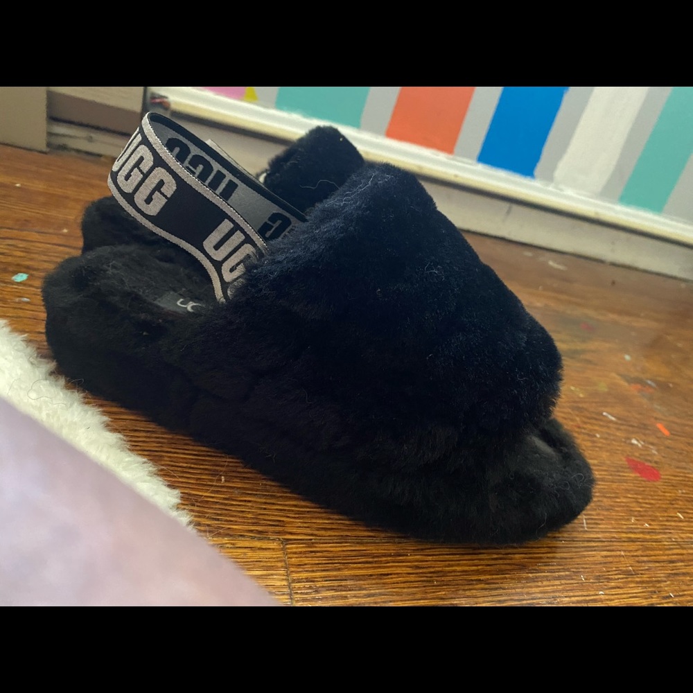 Black Ugg Fluff Yeah Slide Women's size 8